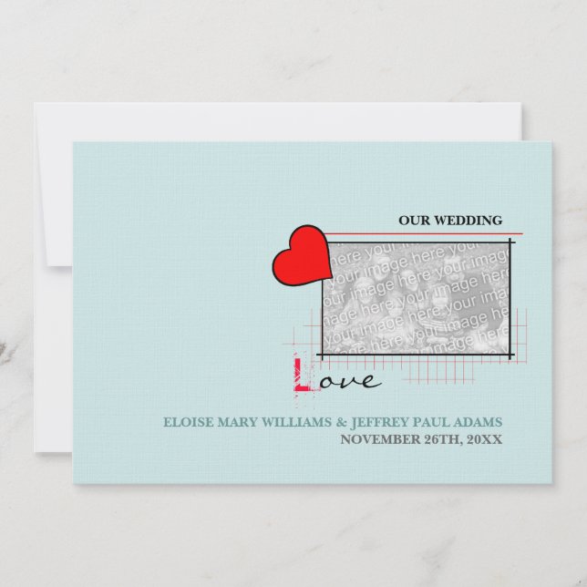 Red Heart Love Wedding Photo Invitation (Front)