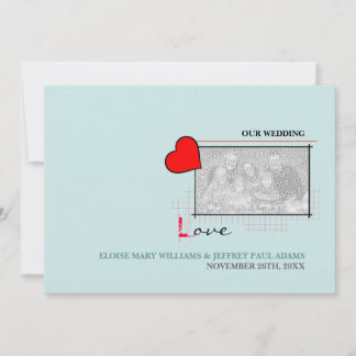 Red Heart Love Wedding Photo Invitation