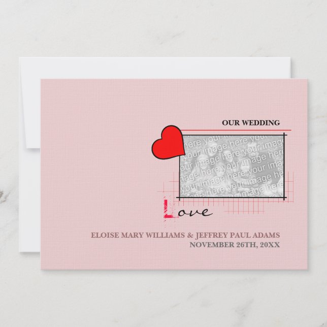 Red Heart Love Wedding Photo Invitation (Front)