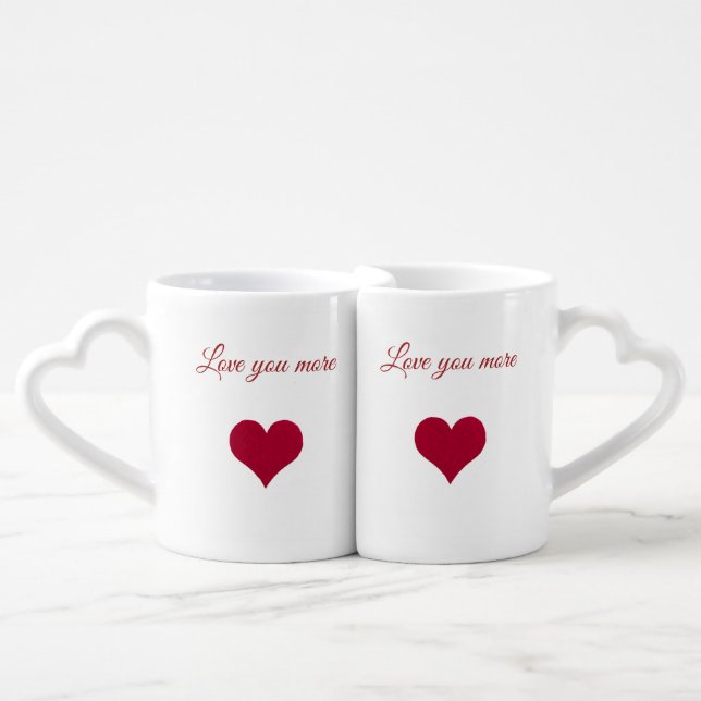 red heart love you more saying coffee mug set (Front Nesting)