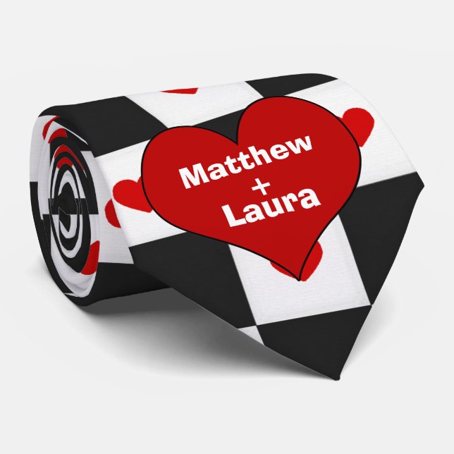 Red Heart Lovers | Custom Checkerboard Tie (Rolled)