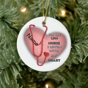 Red Heart LPN Nurse Ceramic Ornament
