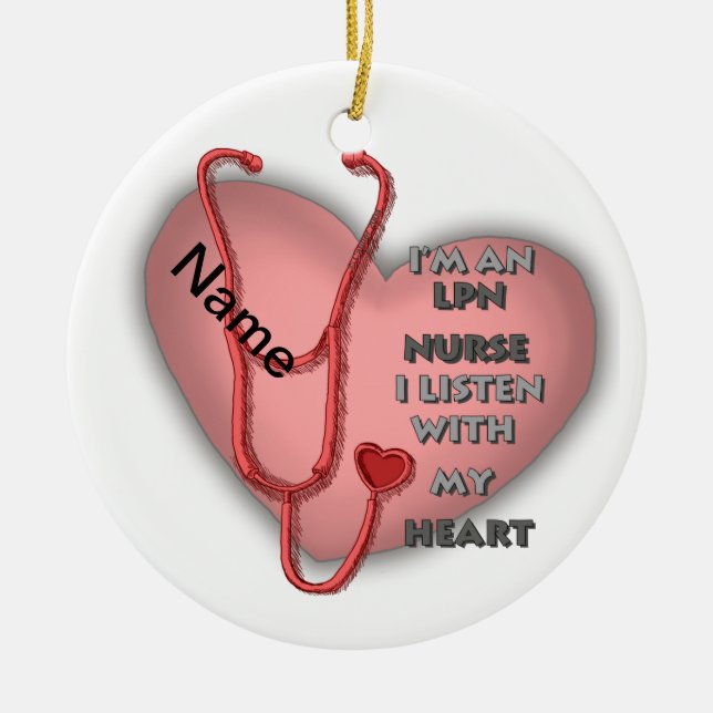 Red Heart LPN Nurse Ceramic Ornament (Front)
