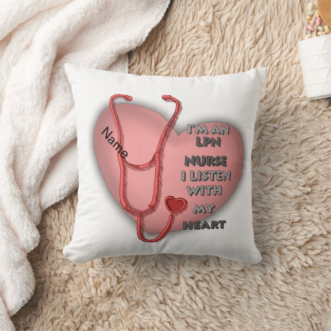 Red Heart LPN Nurse Throw Pillow (Blanket)