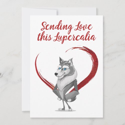 Red Heart Lupercalia Wolf Valentines Holiday Card
