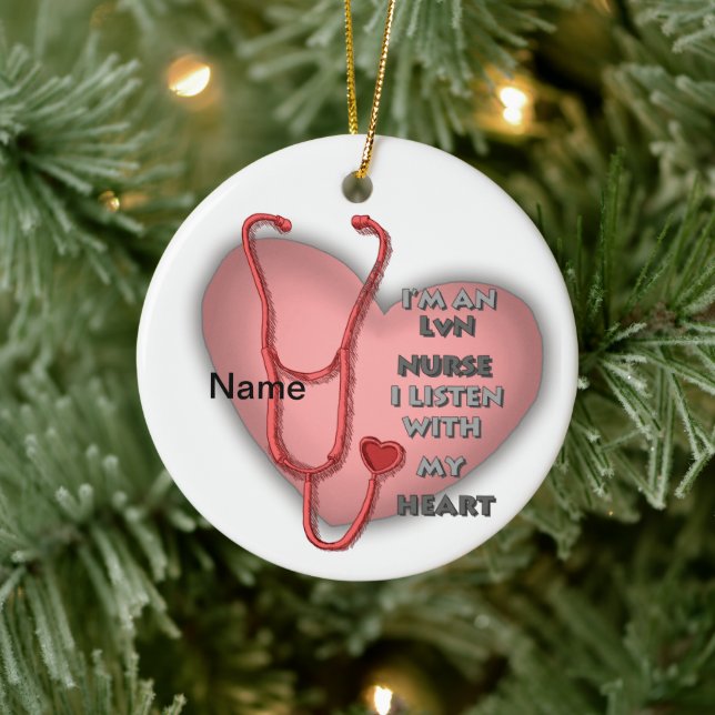 Red Heart LVN Nurse Ceramic Ornament (Tree)