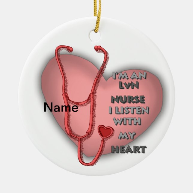 Red Heart LVN Nurse Ceramic Ornament (Front)