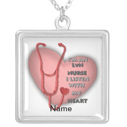 Red Heart LVN Nurse custom name necklace