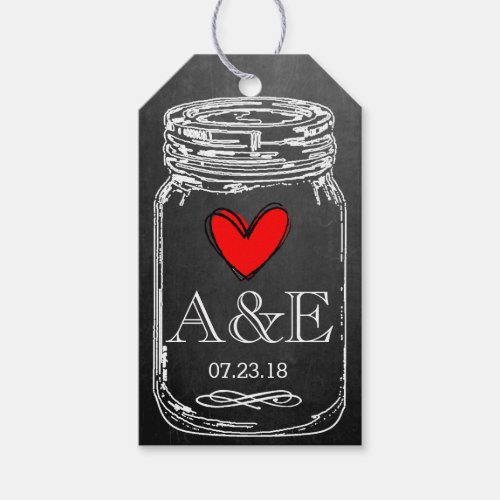 Red Heart Mason Jar  Wedding Guest Favor Tags