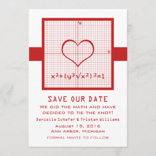 Red Heart Math Graph Save the Date Invite