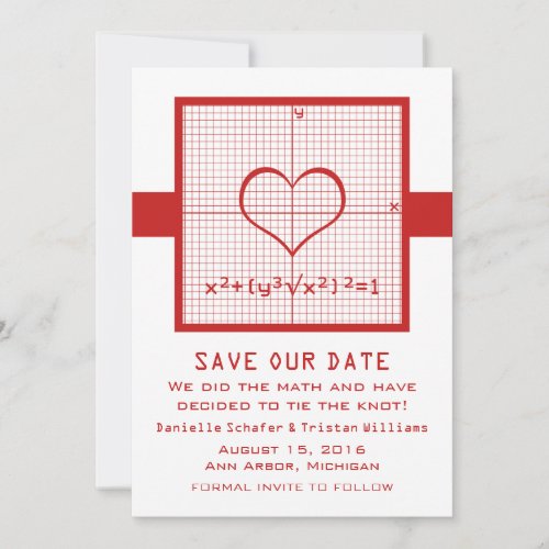 Red Heart Math Graph Save the Date Invite