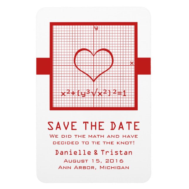 Red Heart Math Graph Save the Date Magnet (Vertical)