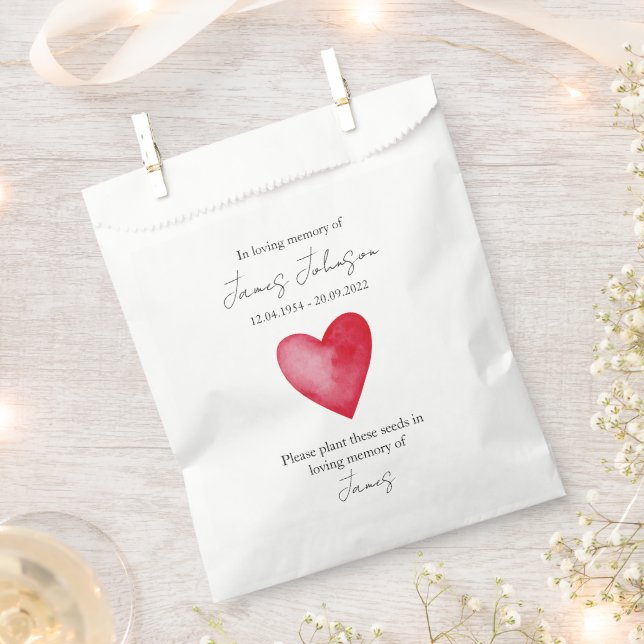 Red Heart Memorial Funeral Seed Favor Bag (Clipped)