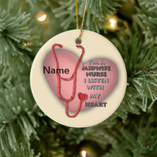 Red Heart Midwife Nurse Ceramic Ornament