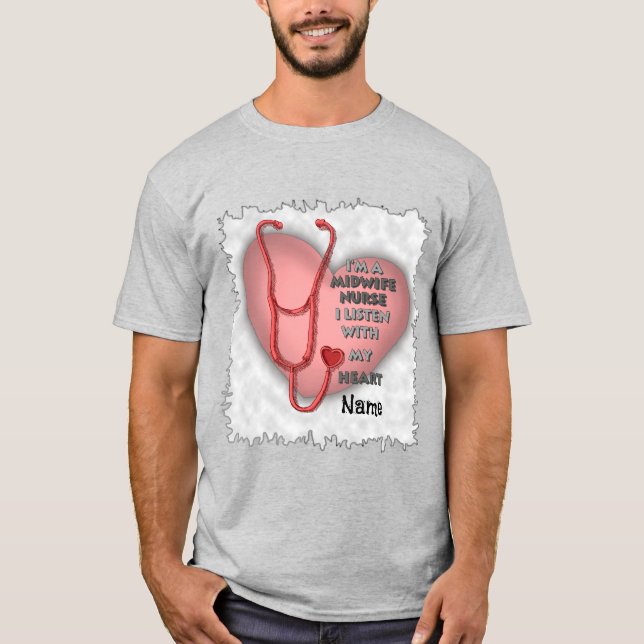 Red Heart Midwife Nurse T-Shirt (Front)