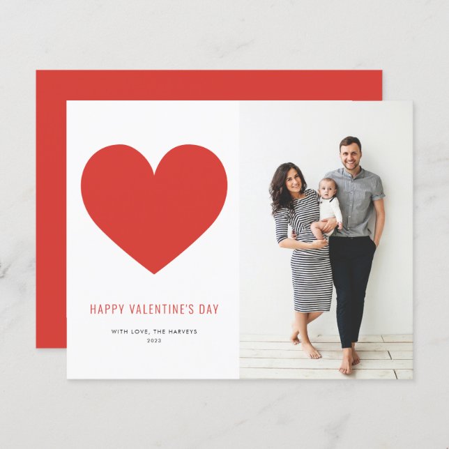 Red Heart Minimalist Happy Valentine's Day Card (Front/Back)