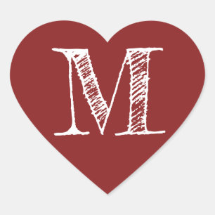 Red Heart Minimalist Monogram Initial Sticker