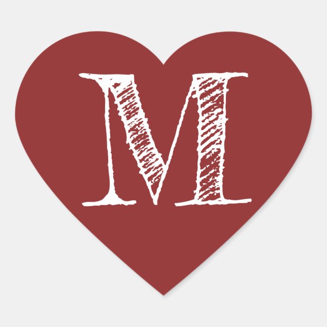 Red Heart Minimalist Monogram Initial Sticker (Front)