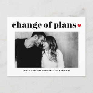 Red Heart Modern Change of Plans Wedding Announcement Postcard
