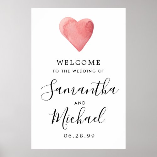 Red Heart Modern Welcome to Our Wedding Sign