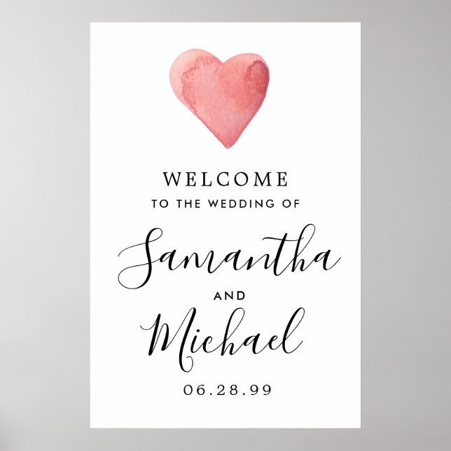 Red Heart Modern Welcome to Our Wedding Sign (Front)
