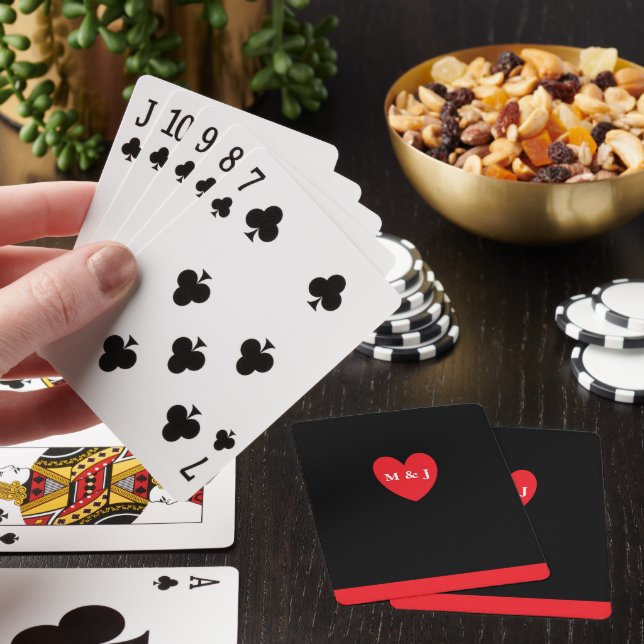 Red Heart Monogram Couple Gift Valentine's Day Poker Cards (In Situ)