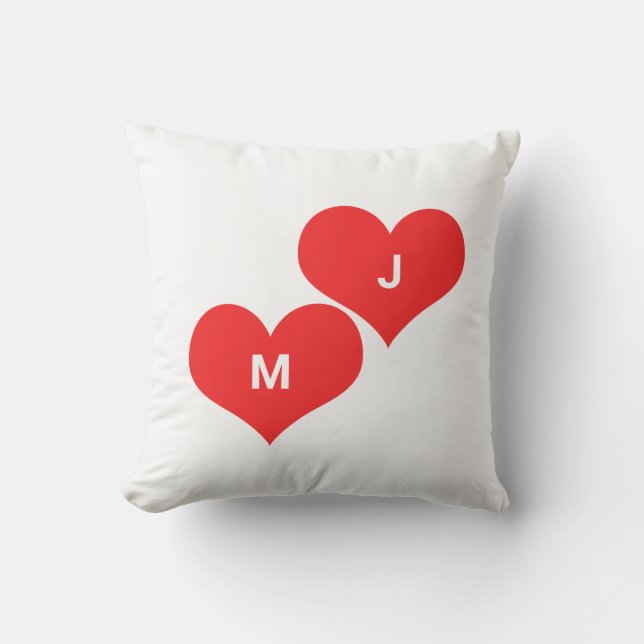 Red Heart Monogram Initial Custom Valentine's Cute Outdoor Pillow (Front)