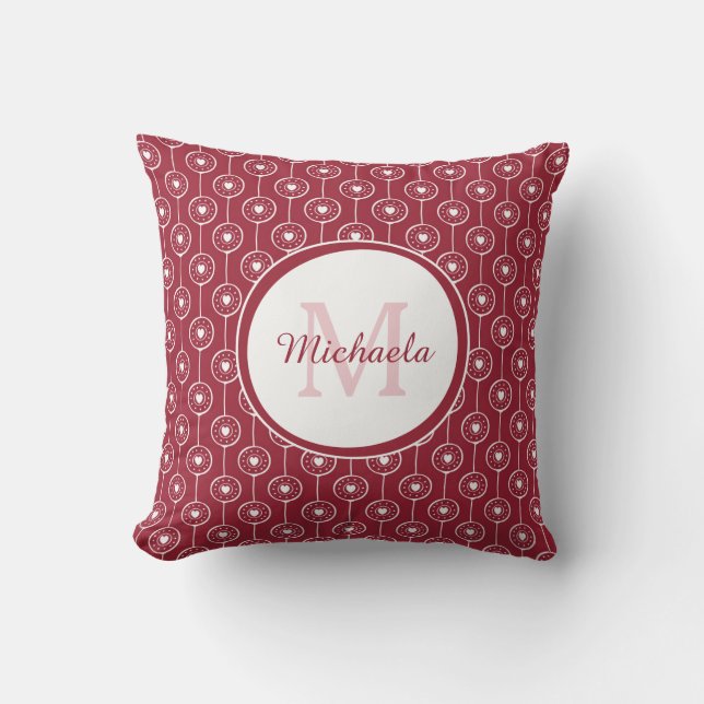 Red Heart Monogram Throw Pillow (Front)