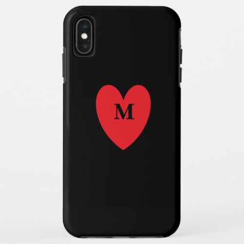 Red Heart Monogrammed Initial Name Black Cool iPhone XS Max Case