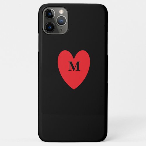 Red Heart Monogrammed Initial Name Black Cool iPhone 11 Pro Max Case