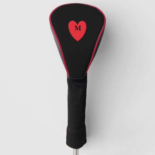 Red Heart Monogrammed Initial Name Black Cool Golf Head Cover