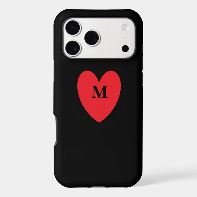 Red Heart Monogrammed Initial Name Black Cool Iphone Case (Back)