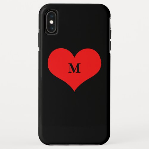 Red Heart Monogrammed Initial Name Black Cute iPhone XS Max Case