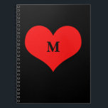 Red Heart Monogrammed Initial Name Black Cute Notebook<br><div class="desc">Designed with cute red heart design in solid black background and text template for monogrammed initial. You may change the background color as you wish!</div>