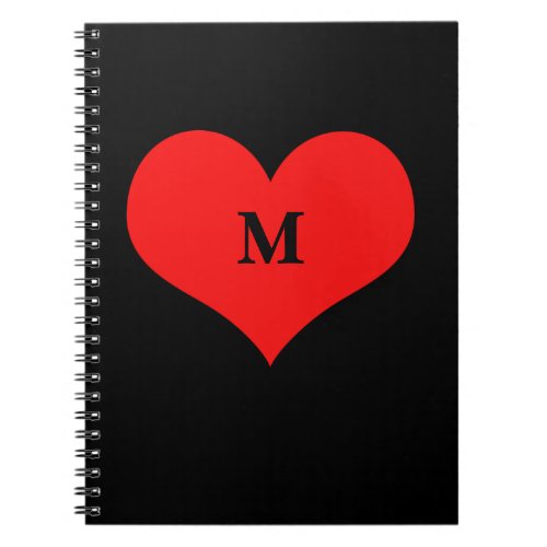 Red Heart Monogrammed Initial Name Black Cute Notebook