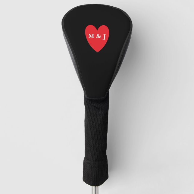 Red Heart Monogrammed Initials Valentine's Day Golf Head Cover (Front)