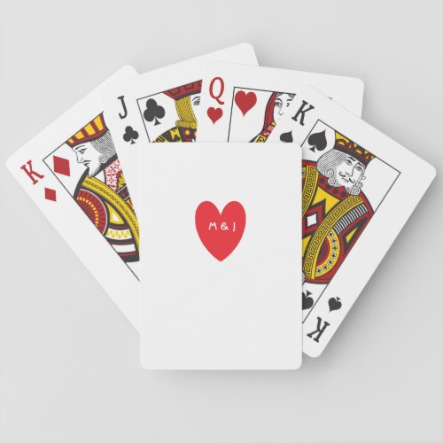 Red Heart Monogrammed Initials Wedding Custom Gift Playing Cards