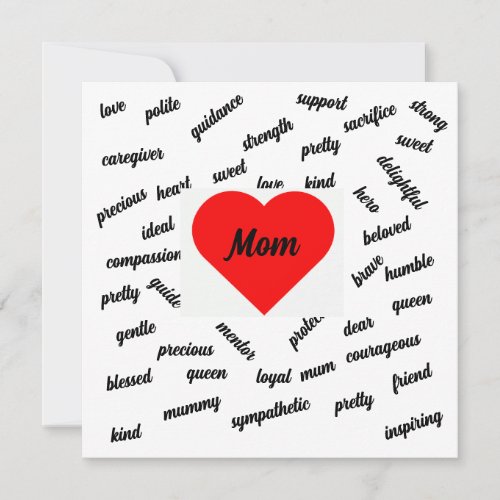 Red heart Mothers day flat card 