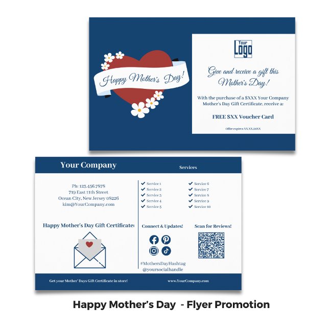 Red Heart Mother's Day Promotion Blue White Flyer (Red Heart Mother's Day Promotion Blue White Flyer _ Gift Certificate Flyer Promotion)