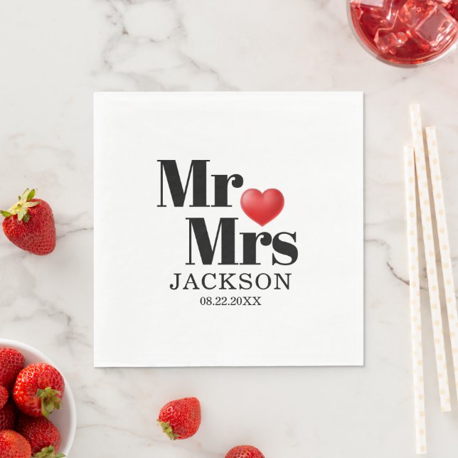 Red Heart Mr. & Mrs. Wedding Napkins (Insitu)