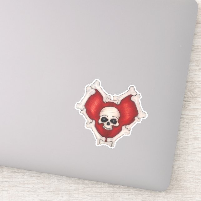 Red Heart Muscle in Bone Heart Shape Skull Sticker (Detail)