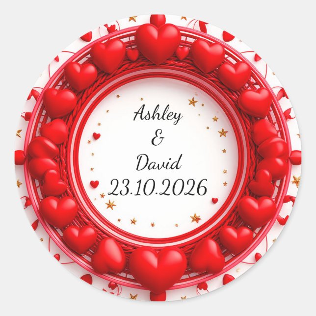 ❤️ Red Heart Name Design For Wedding Favor Labels  (Front)