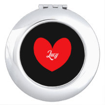 Red Heart Name Personalized Compact Mirror