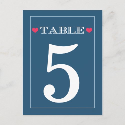 Red Heart Navy Wedding Table Number Cards