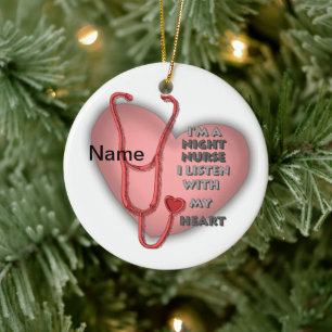 Red Heart Night Nurse Ceramic Ornament