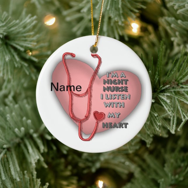 Red Heart Night Nurse Ceramic Ornament (Tree)