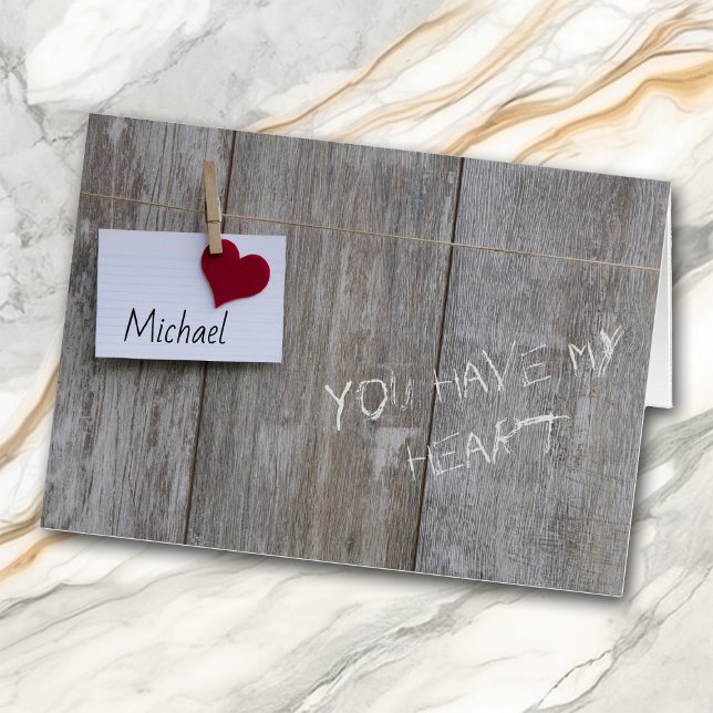 Red Heart Note on Wood Personalized Valentine Card (Creator Uploaded)