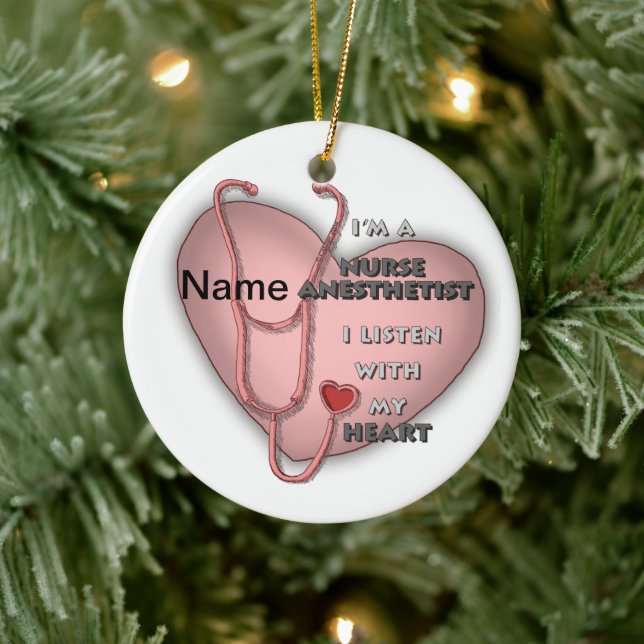 Red Heart Nurse Anesthetist Ceramic Ornament (Tree)