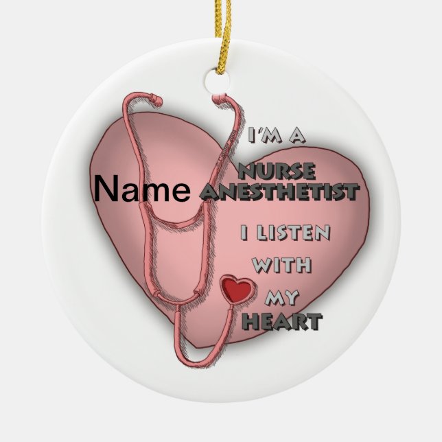 Red Heart Nurse Anesthetist Ceramic Ornament (Front)