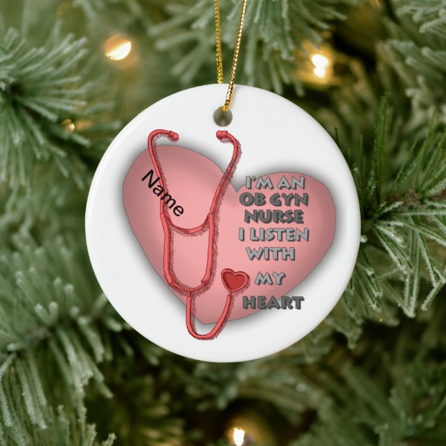 Red Heart ObGyn Nurse Ceramic Ornament (Tree)